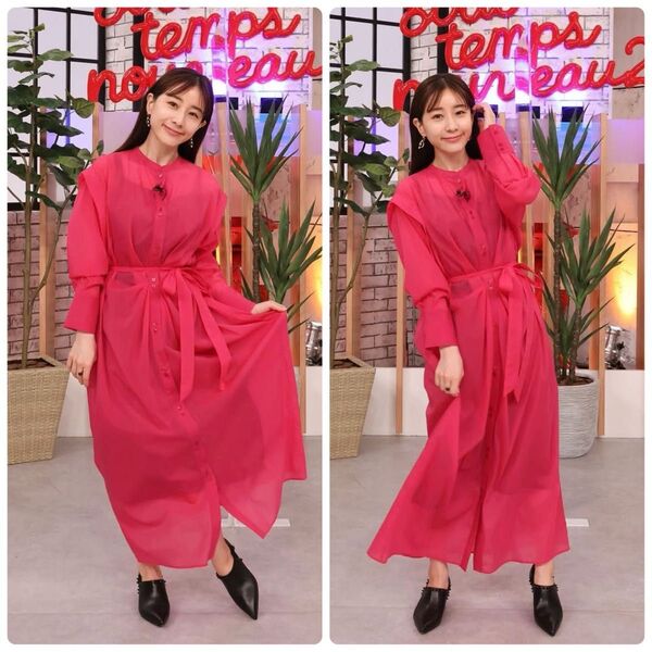 田中みな美さん着用 FRAY I.D フレイアイディー フロントタックロングシャツワンピース シアーシャツ ピンク S