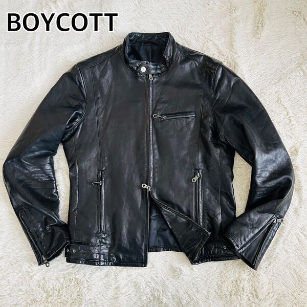 BOYCOTT ボイコット レザージャケット シングルライダース ダブルジップ 本革 羊革 ブラック 黒 Lサイズ