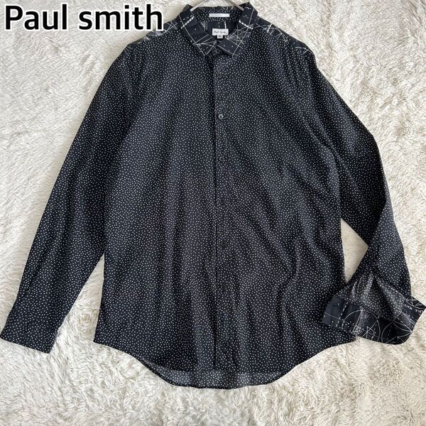 【大きいサイズ XL】Paul smith ポールスミス 長袖シャツ 星座 星柄 天体 総柄 ブラック 黒