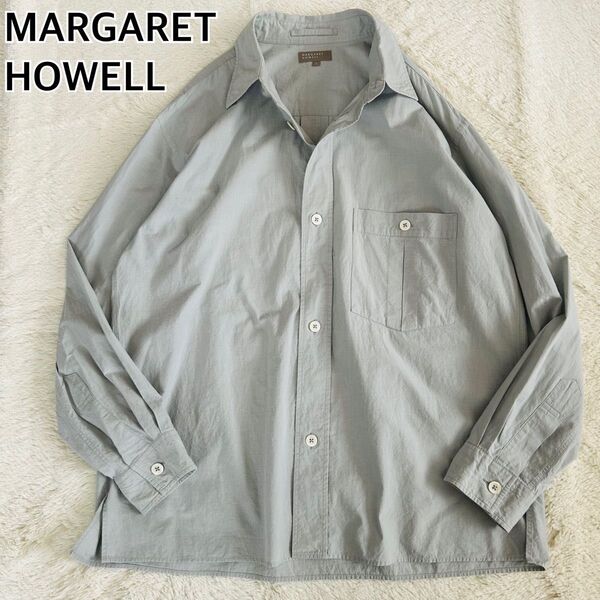 MARGARET HOWELL マーガレットハウエル 近年モデル 22AW 長袖シャツ 天然染料コットン 薄水色 L