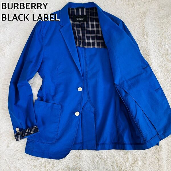 BURBERRY BLACK LABEL バーバリーブラックレーベル テーラードジャケット ノバチェック リネン混 ブルー M