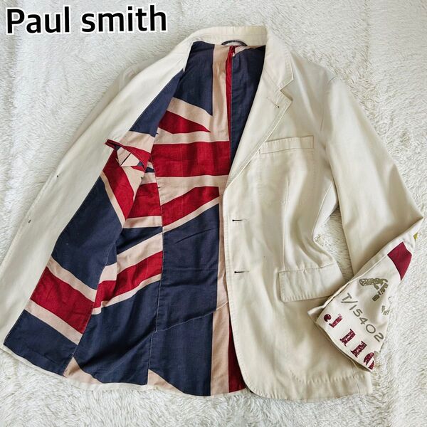 Paul Smith ポールスミス テーラードジャケット ユニオンジャック 裏地総柄 アイボリー M