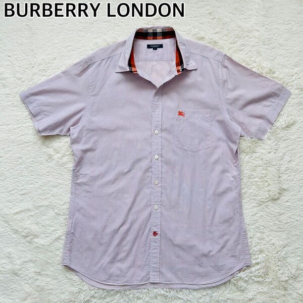 BURBERRY LONDON バーバリーロンドン 半袖シャツ ストライプ ホースロゴ 襟裏ノバチェック L