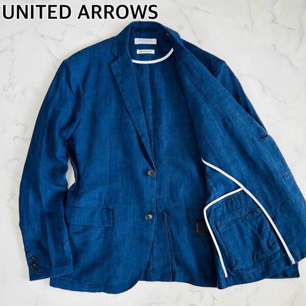 UNITED ARROWS ユナイテッドアローズ リネン100% 麻 テーラードジャケット アンコン ブルー 青 M 春夏