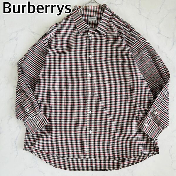 【大きいサイズ 3L】Burberrys バーバリーズ 90s 長袖シャツ チェック レギュラーカラー ヴィンテージ リネン混 麻