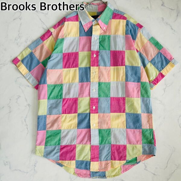 Brooks Brothers ブルックスブラザーズ 半袖シャツ パッチワーク つなぎ マルチカラー ボタンダウン M