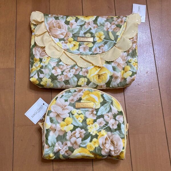 CHIKOFORTE ポーチ 2個セット 花柄 イエロー系 未使用