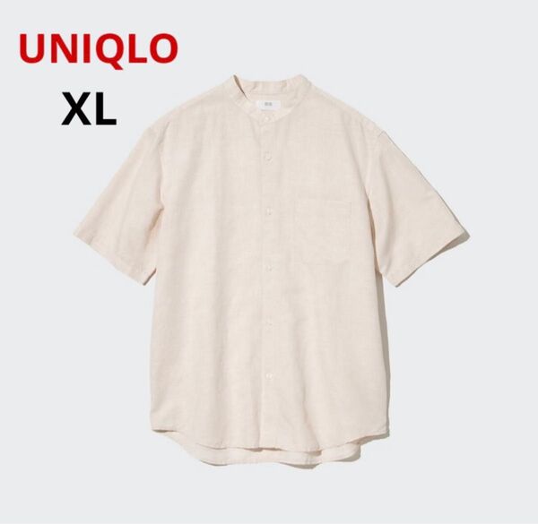 UNIQLO リネンコットンスタンドカラーシャツXLナチュラル