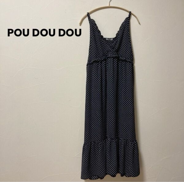 POU DOU DOU(プードゥドゥ)ドット柄フリル キャミワンピース・ブラック