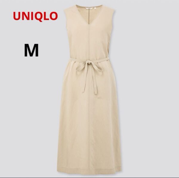 UNIQLOリネンブレンドAラインワンピース(ノースリーブ) Mベージュ
