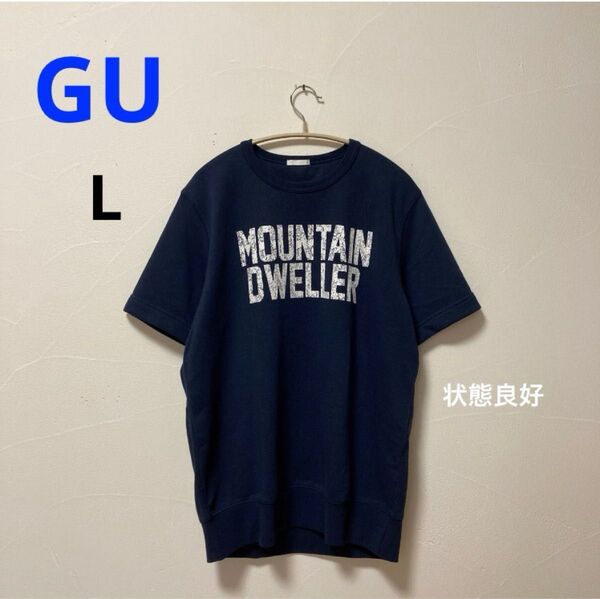 GU スウェット ロゴTシャツ Lネイビー ユニセックス