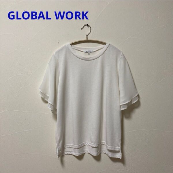 GLOBAL WORK フリルシアー袖ドッキングプルオーバー・ホワイト