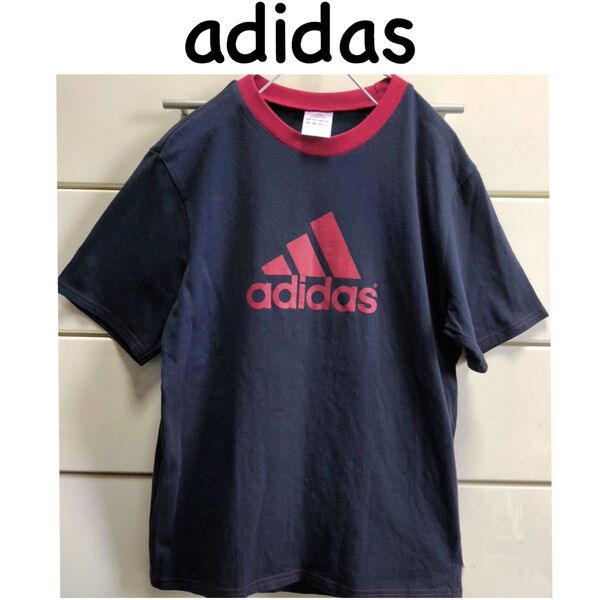 アディダス コットン 半袖 ロゴ プリント Tシャツ J160 M ネイビー adidas Tシャツ