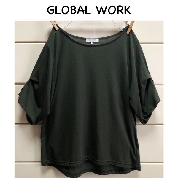 グローバルワーク タック スリーブ 半袖 トップス M ダーク カーキ GLOBALWORK Tシャツ カットソー