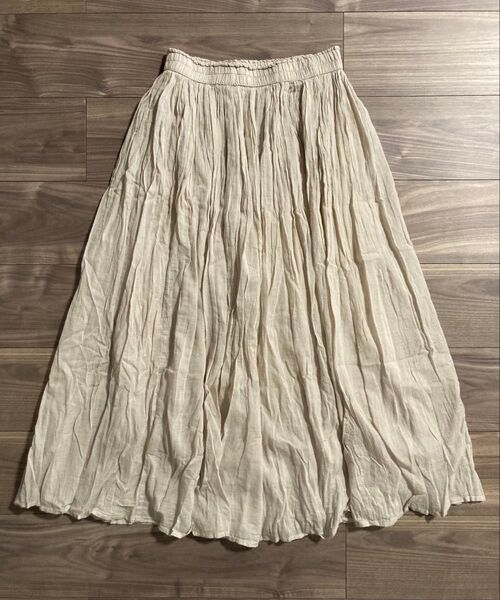 【美品】ロングスカート ベージュ フレア 綿100% 春夏 涼しい Mサイズ ウエストゴム