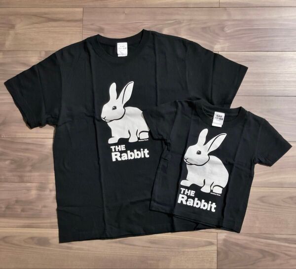 【新品】親子リンクコーデ 親子コーデ 親子ペアTシャツ ブラック 黒 100㎝ Tシャツ2枚セット うさぎ マザー牧場