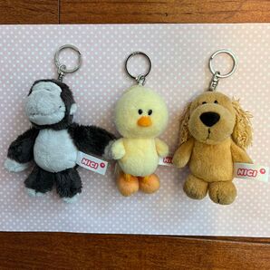 NICI ぬいぐるみキーホルダー、ゴリラ・ひよこ・犬(コッカスパニエル)の3点セット