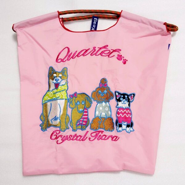 犬 エコバッグ М 刺繍 バッグ トートバッグ ピンク 柴犬 トイプードル チワワ ダックスフンド Мサイズ 新品 未使用 犬柄