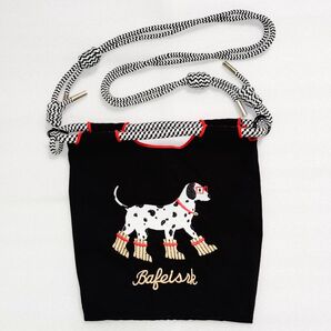 犬 刺繍 バッグ ショルダーバッグ スマホショルダー エコバッグ ダルメシアン 黒 ブラック 新品 未使用 スマホポシェット S