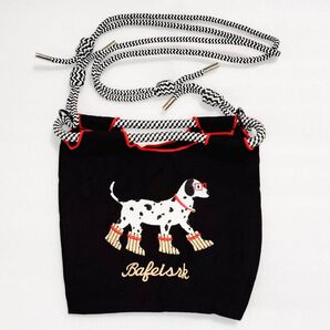 犬 刺繍 バッグ ショルダーバッグ スマホショルダー エコバッグ ダルメシアン 黒 ブラック 新品 未使用 スマホポシェット S
