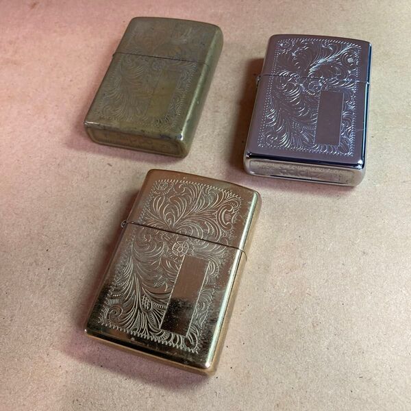【3点セット】 ZIPPO ジッポー ベネチアン アラベスク ソリッドブラス solid brass 真鍮 silver GOLD