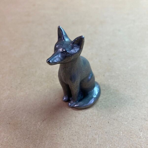 金属造形家 村中保彦 作家もの ステンレス 工芸品 人形 フィギュア 動物 メタルアート metal きつね キツネ 狐 FOX