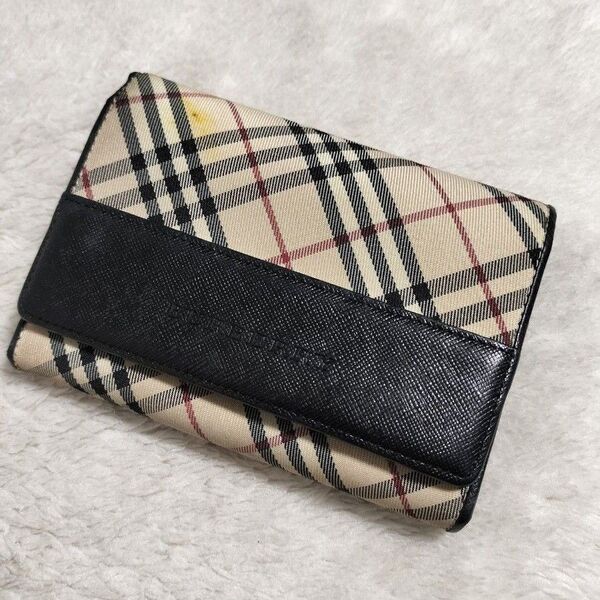 BURBERRY バーバリー 二つ折り財布 ノバチェック チェック柄 ロゴ型押し ブラック