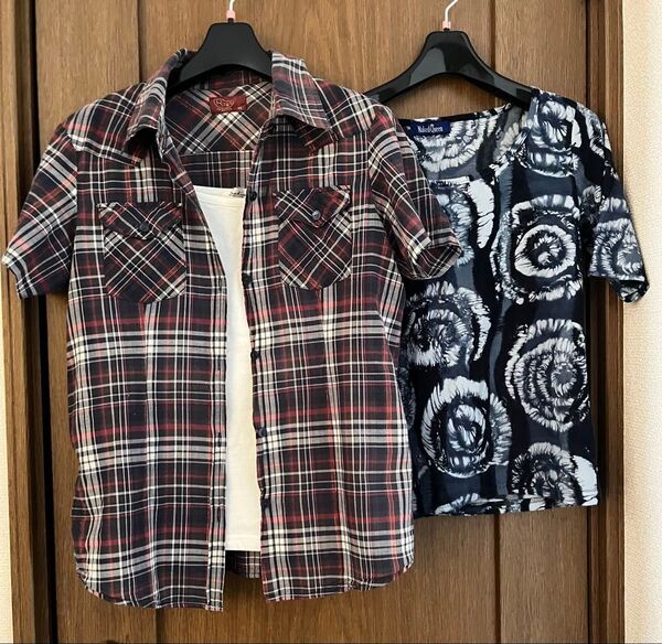 ☆ トップス服3点セット チェックシャツ ・キャミソール ・カットソー ・ネックレス付き ☆