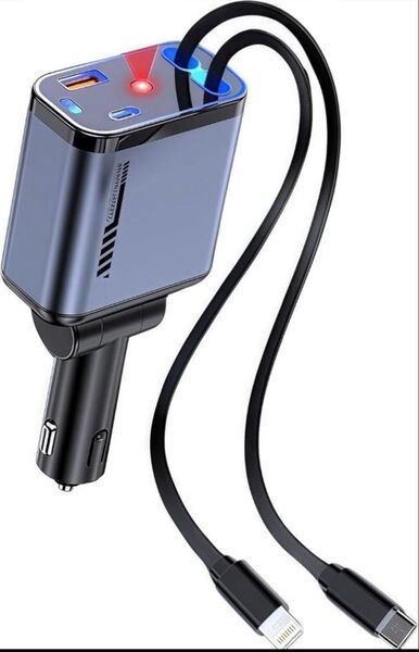 車載充電器 巻き取り式 100W シガーソケット usb-c 急速充電 4台同時 車 USB 急速充電 4ポート