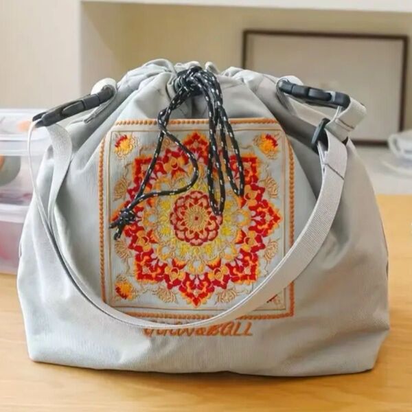 刺繍トートバッグ ショルダーバッグ 巾着タイプ