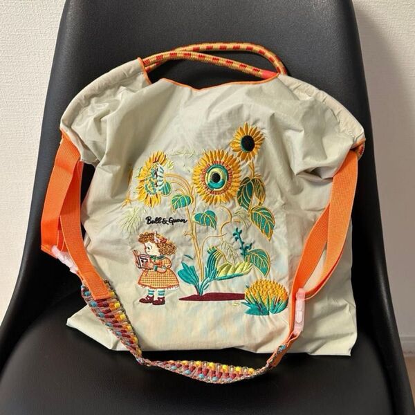 刺繍エコバッグ トートバッグ ショルダー紐付き 向日葵 女の