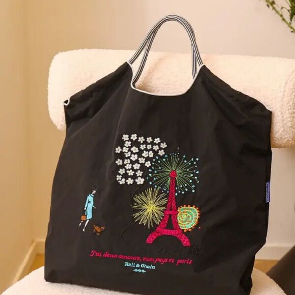 刺繍エコバッグ トートバッグ ボールアンドチェーン 貴婦人の散歩 パリ 花火 花