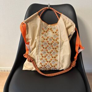 刺繍エコバッグ トートバッグ ボールアンドチェーン 花柄 ショルダーベルト付 Mサイズ