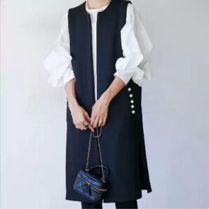 ロングジレ パール ブラック 黒 体型カバー frene 春 夏服 羽織り