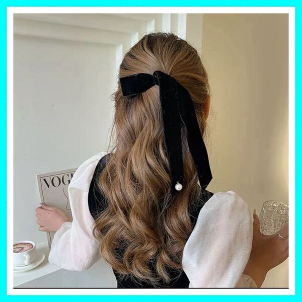ベロアリボン 上品 黒 ヘアアレンジ ヘアアクセサリー バレッタ クリップ