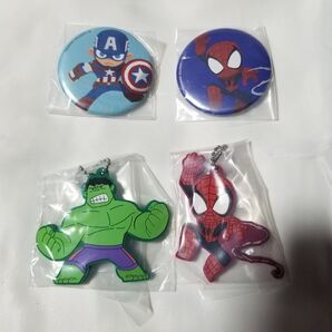 マーベルヒーロー 缶バッチ キーホルダー 未開封 スパイダーマン ほか 4個セット