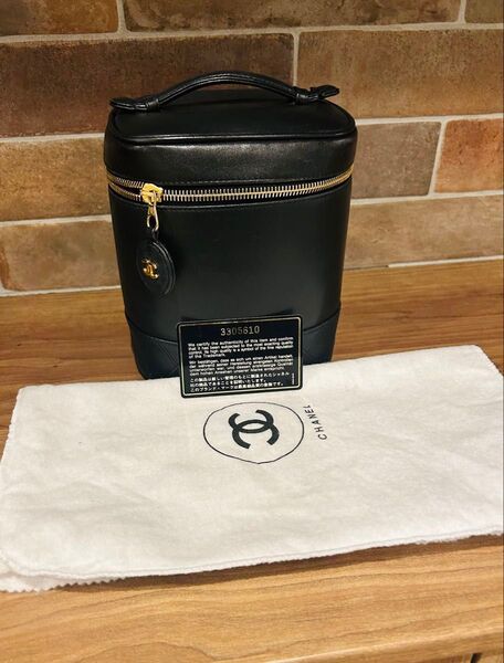 CHANEL ビコローレ バニティ バッグ バニティ ポーチ ブラック レザー ラムスキン ハンドバッグ 化粧ポーチ