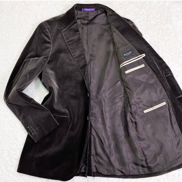 Paul Smith COLLECTION ポールスミス コレクション テーラドジャケット ベロア 裏地パイピング サイズL 茶系