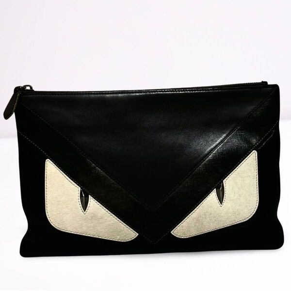 FENDI フェンディ バグズアイ クラッチバッグ セカンドバッグモンスター ブラック 黒イタリア製 レザーメンズ