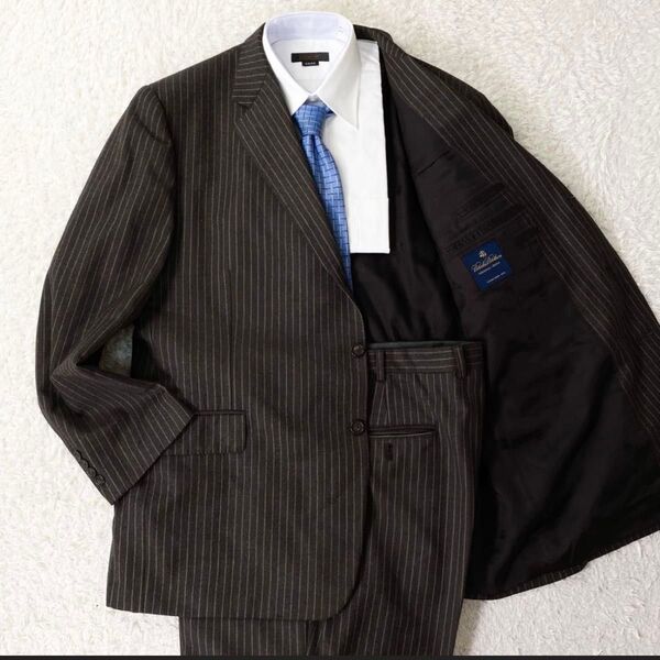 Brooks Brothers ブルックス ブラザーズ ストライプ柄 セットアップ ダークグレー 金ボタン ロゴ金具 ハンガー付き