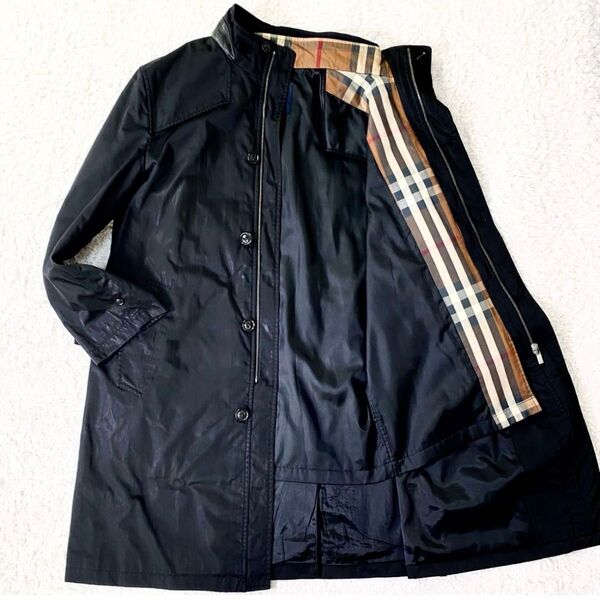 BURBERRY LONDONバーバリー ロンドンステンカラーコートブラック ノバチェック柄ライナーサイズ Lメンズ