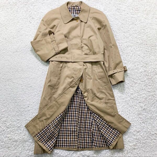 Aquascutum アクアスキュータム トレンチコート ベージュ 裏地クラブチェック レディース L〜XL相当 英国製 ベルト