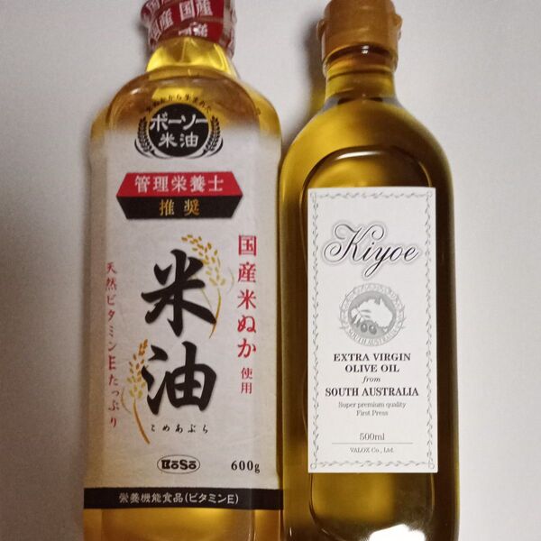 Kiyoe オリーブジュース 100%オイル <キヨエ> 500ml、ボーソー油脂米油600g 各1本ずつ計2本