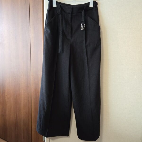 PLST プラステ レーヨンリネンストレッチワイドアンクルパンツ ブラック xs