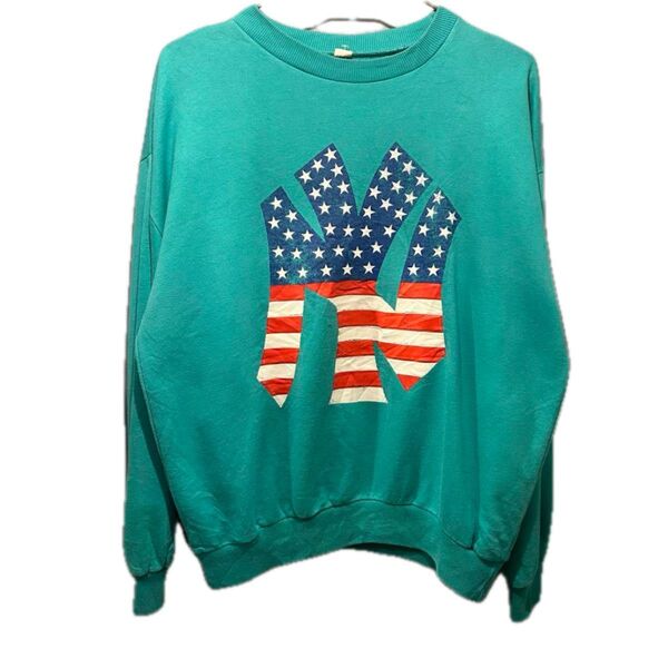 90s new york sweat ニューヨーク ロゴ スウェット アメリカ国旗 エメラルドグリーン