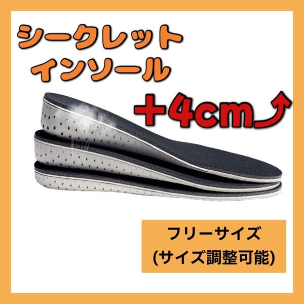 【4cm】シークレットインソール 靴 中敷き 身長 盛る 男女兼用 サイズ調整可 フリーサイズ インソール ユニセックス