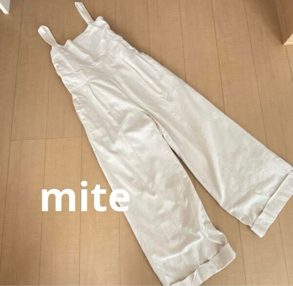 mite ホワイトベージュ サロペット コットン100% 春服 オーバーオール オールインワン ナチュラル