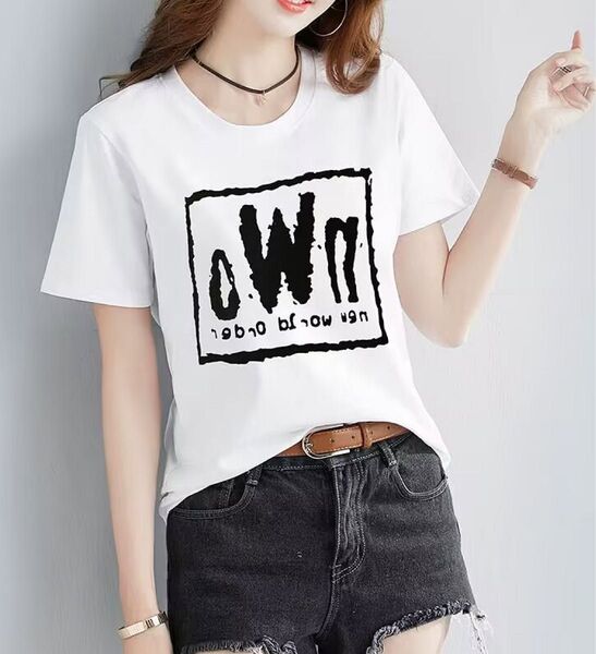 nWo プロレスTシャツ ホワイト 半袖 男女兼用