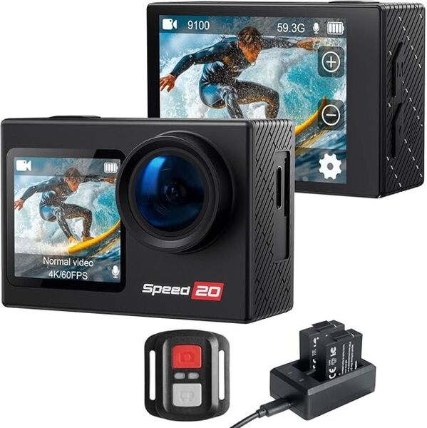 アクションカメラ ウェアラブルカメラ 4K 20MP 6軸手ぶれ補正 タッチパネル式 デュアルカラースクリーン 40M防水