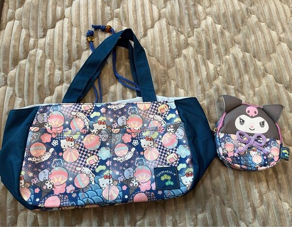 クロミちゃん マチ付きだるまポーチ からふる和柄&巾着付きランチトートバッグ